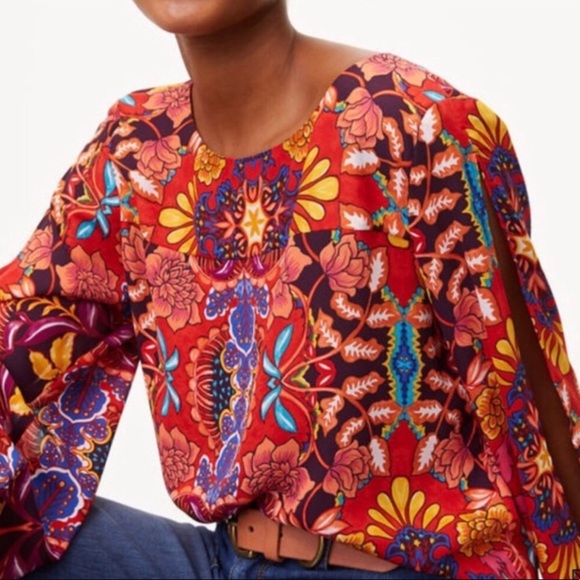 LOFT Floral Fantasy Open Sleeve Tunic Boho Top - Picture 2 of 6